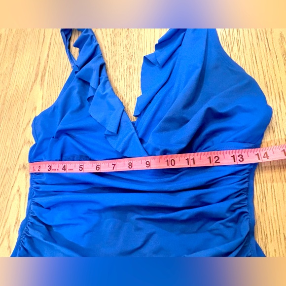 La Blanca Blue One Piece With Ruffle Detail At Bust Size 14 - Picture 7 of 8